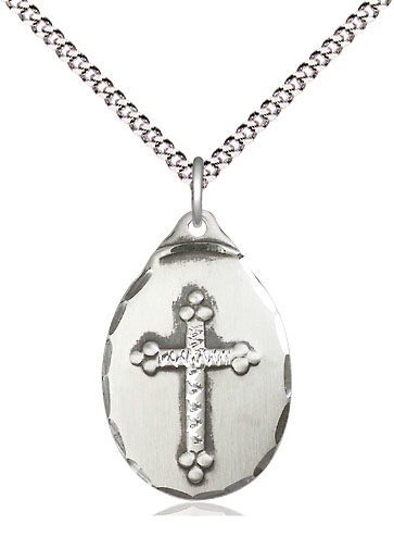 Sterling Silver Cross Pendant on a 18 inch Light Rhodium Light Curb chain