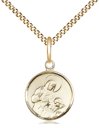 14kt Gold Filled Saint Ann Pendant on a 18 inch Gold Plate Light Curb chain