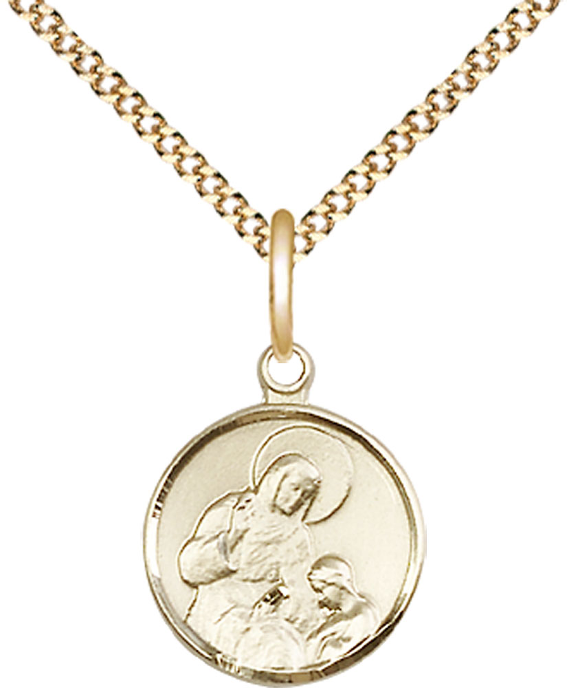 14kt Gold Filled Saint Ann Pendant on a 18 inch Gold Plate Light Curb chain