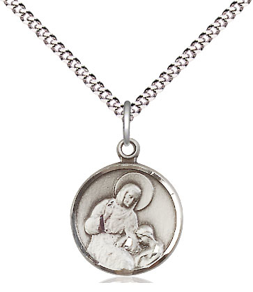 Sterling Silver Saint Ann Pendant on a 18 inch Light Rhodium Light Curb chain