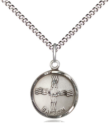 Sterling Silver Baptism Pendant on a 18 inch Light Rhodium Light Curb chain