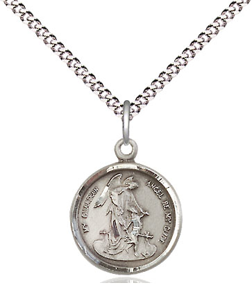 Sterling Silver Guardian Angel Pendant on a 18 inch Light Rhodium Light Curb chain