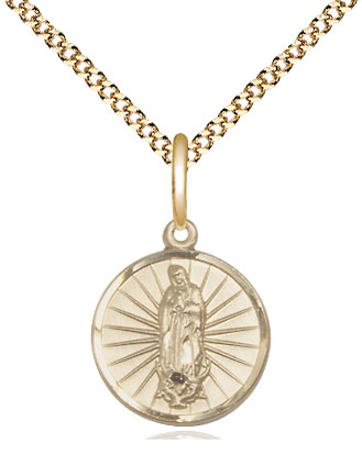 14kt Gold Filled Our Lady of Guadalupe Pendant on a 18 inch Gold Plate Light Curb chain