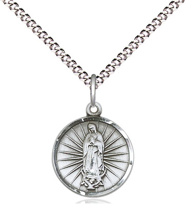 Sterling Silver Our Lady of Guadalupe Pendant on a 18 inch Light Rhodium Light Curb chain