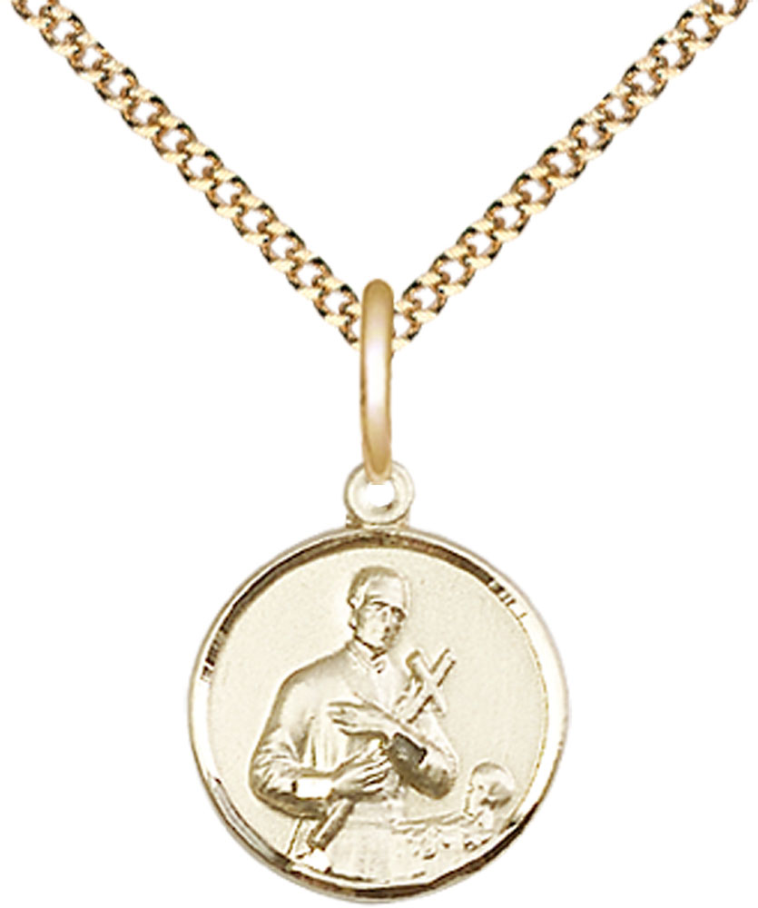 14kt Gold Filled Saint Gerard Pendant on a 18 inch Gold Plate Light Curb chain