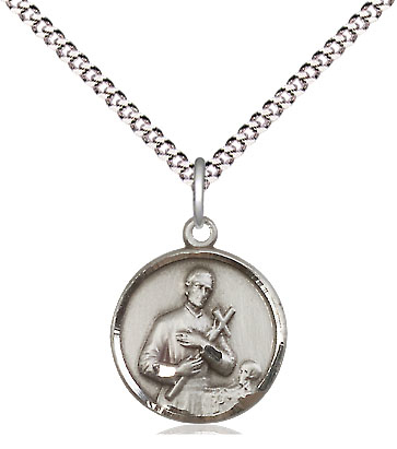 Sterling Silver Saint Gerard Pendant on a 18 inch Light Rhodium Light Curb chain