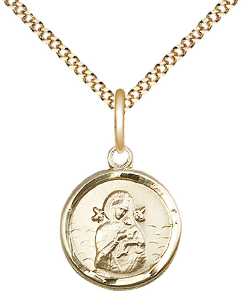 14kt Gold Filled Our Lady of Perpetual Help Pendant on a 18 inch Gold Plate Light Curb chain