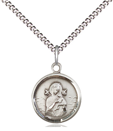 Sterling Silver Our Lady of Perpetual Help Pendant on a 18 inch Light Rhodium Light Curb chain