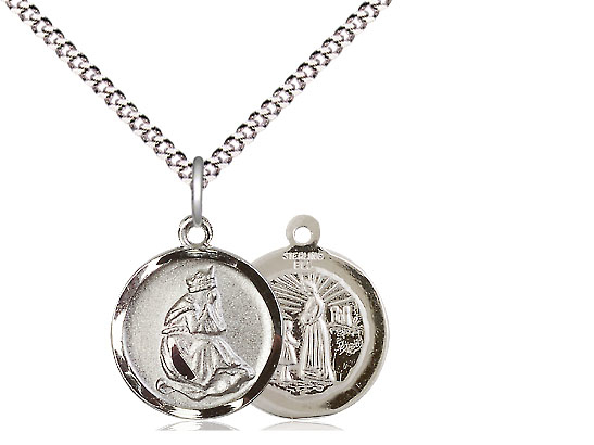 Sterling Silver Our Lady of la Salette Pendant on a 18 inch Light Rhodium Light Curb chain