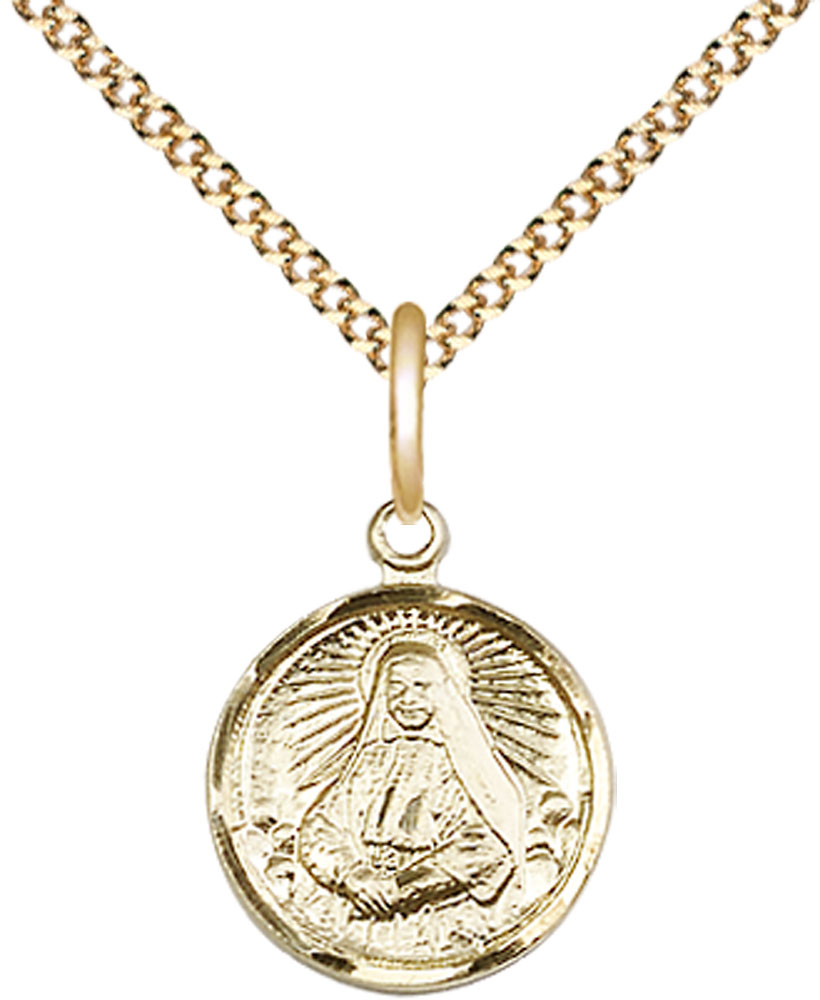 14kt Gold Filled Saint Cabrini Pendant on a 18 inch Gold Plate Light Curb chain