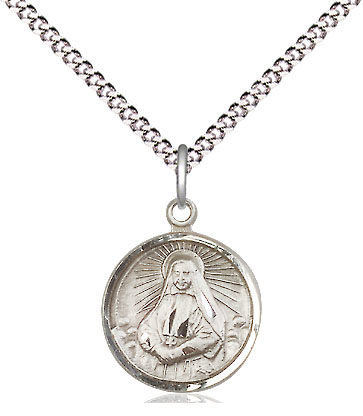 Sterling Silver Saint Cabrini Pendant on a 18 inch Light Rhodium Light Curb chain