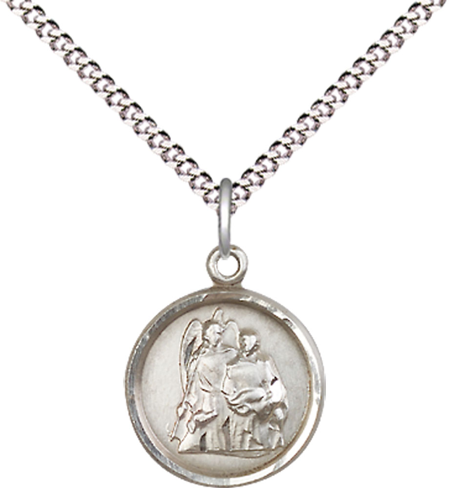 Sterling Silver Saint Raphael Pendant on a 18 inch Light Rhodium Light Curb chain