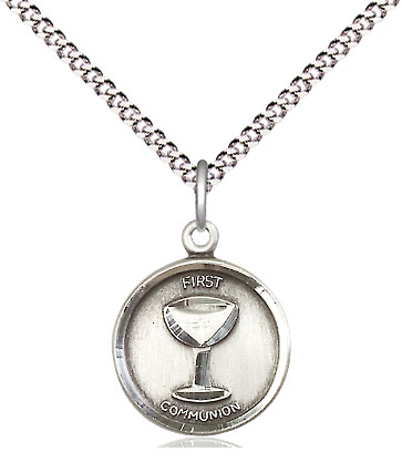 Sterling Silver Communion Pendant on a 18 inch Light Rhodium Light Curb chain