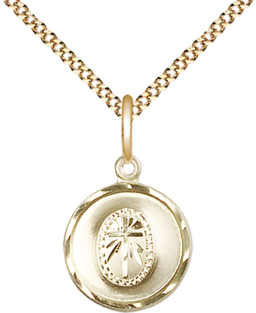 14kt Gold Filled Cross Pendant on a 18 inch Gold Plate Light Curb chain