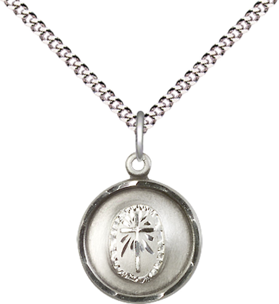 Sterling Silver Cross Pendant on a 18 inch Light Rhodium Light Curb chain