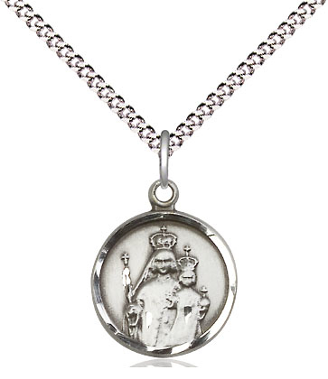 Sterling Silver Our Lady of Consolation Pendant on a 18 inch Light Rhodium Light Curb chain
