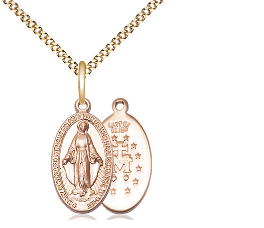 14kt Gold Filled Miraculous Pendant on a 18 inch Gold Plate Light Curb chain