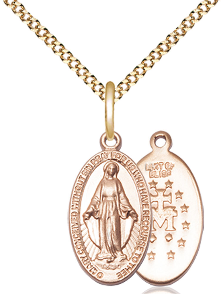14kt Gold Filled Miraculous Pendant on a 18 inch Gold Plate Light Curb chain