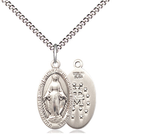 Sterling Silver Miraculous Pendant on a 18 inch Light Rhodium Light Curb chain