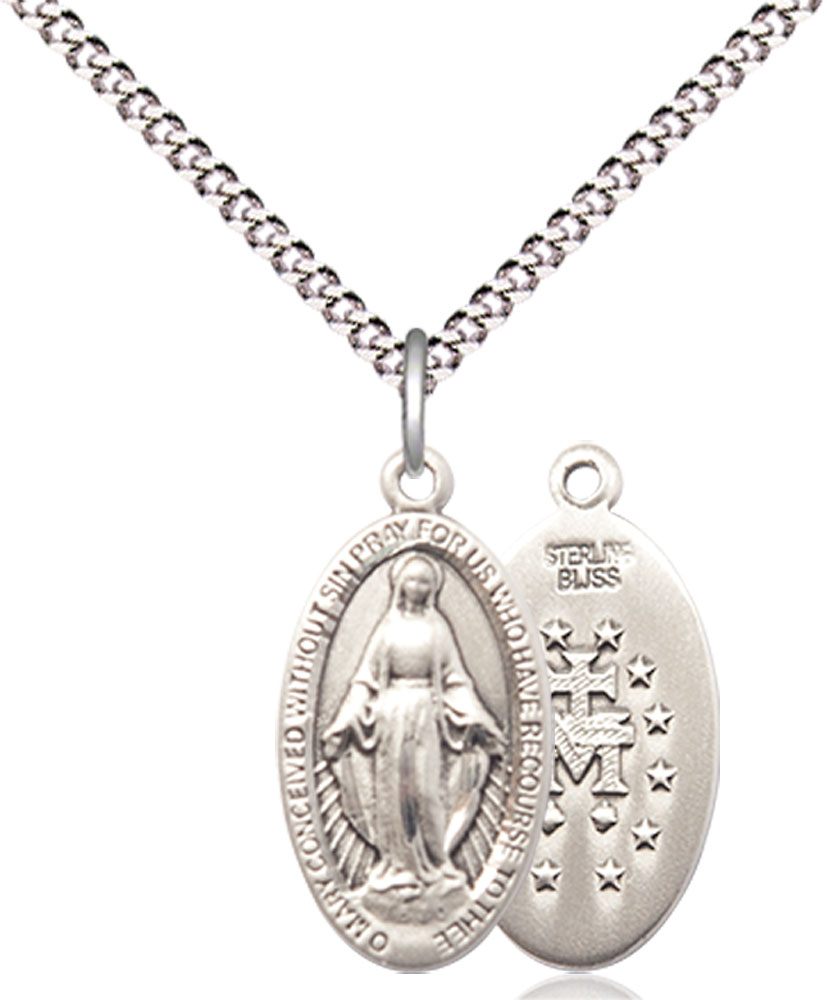 Sterling Silver Miraculous Pendant on a 18 inch Light Rhodium Light Curb chain