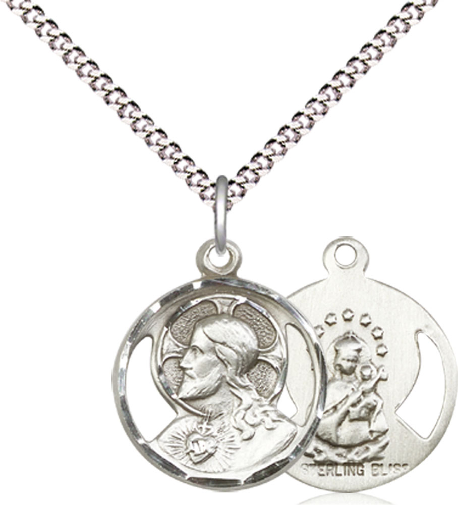 Sterling Silver Scapular Pendant on a 18 inch Light Rhodium Light Curb chain
