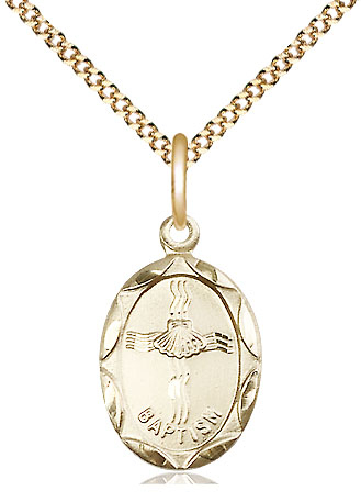 14kt Gold Filled Baptism Pendant on a 18 inch Gold Plate Light Curb chain