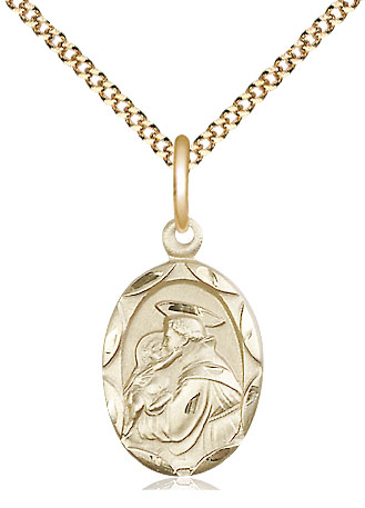 14kt Gold Filled Saint Anthony of Padua Pendant on a 18 inch Gold Plate Light Curb chain