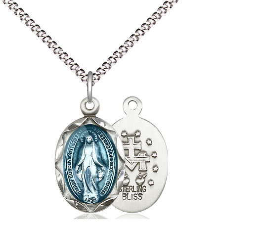 Sterling Silver Miraculous Pendant on a 18 inch Light Rhodium Light Curb chain