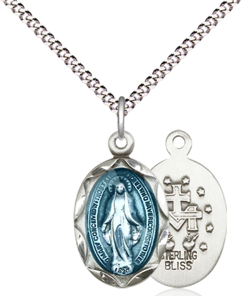 Sterling Silver Miraculous Pendant on a 18 inch Light Rhodium Light Curb chain