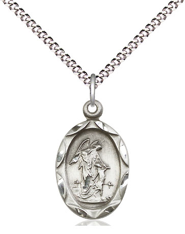 Sterling Silver Guardian Angel Pendant on a 18 inch Light Rhodium Light Curb chain