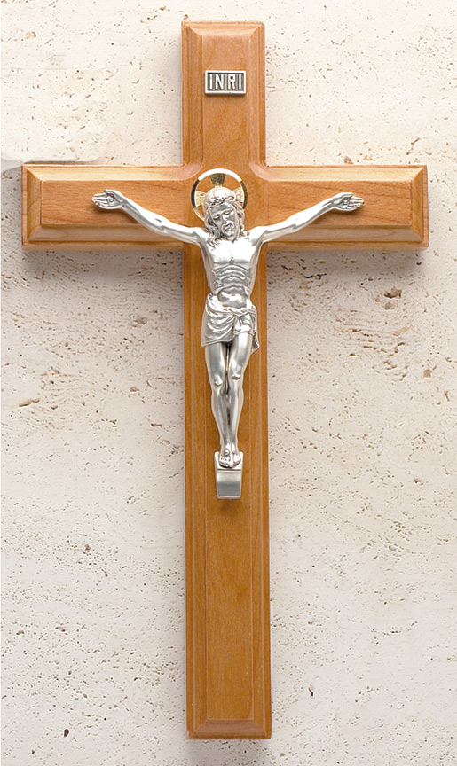 11In. Maple Crucifix With Beveled Edges And Salerni Corpus