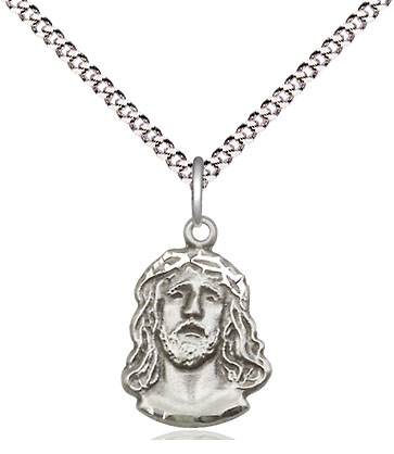 Sterling Silver Ecce Homo Pendant on a 18 inch Light Rhodium Light Curb chain