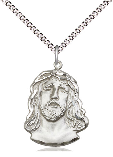 Sterling Silver Ecce Homo Pendant on a 18 inch Light Rhodium Light Curb chain