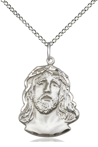 Sterling Silver Ecce Homo Pendant on a 18 inch Sterling Silver Light Curb chain