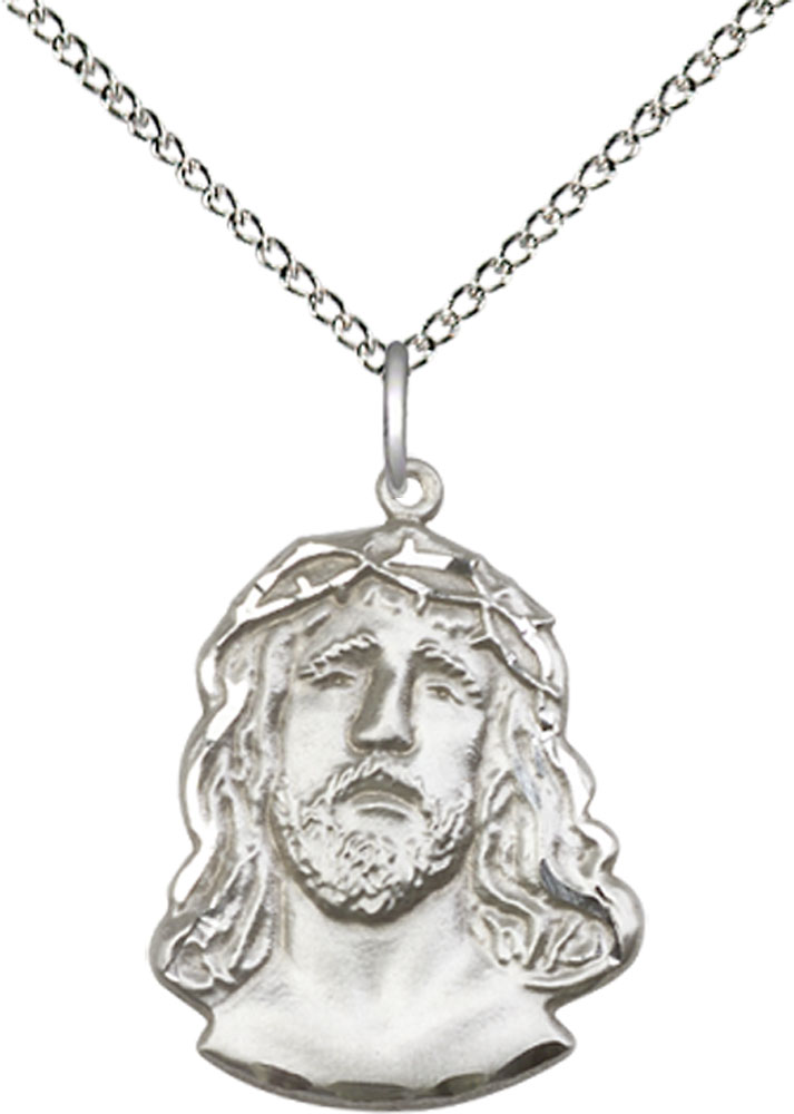 Sterling Silver Ecce Homo Pendant on a 18 inch Sterling Silver Light Curb chain
