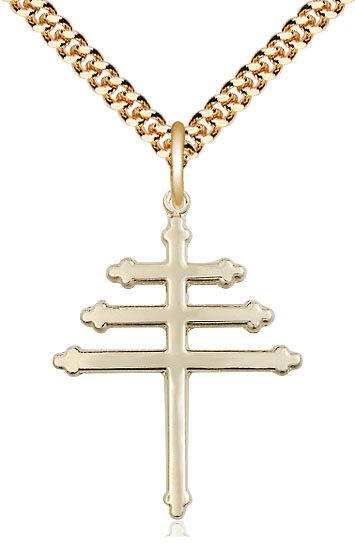 14kt Gold Filled Maronite Cross Pendant on a 24 inch Gold Plate Heavy Curb chain