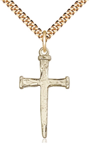 14kt Gold Filled Nail Cross Pendant on a 24 inch Gold Plate Heavy Curb chain