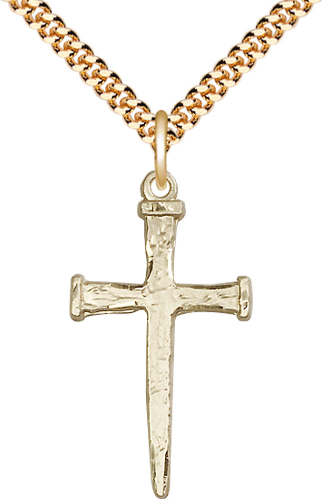 14kt Gold Filled Nail Cross Pendant on a 24 inch Gold Plate Heavy Curb chain