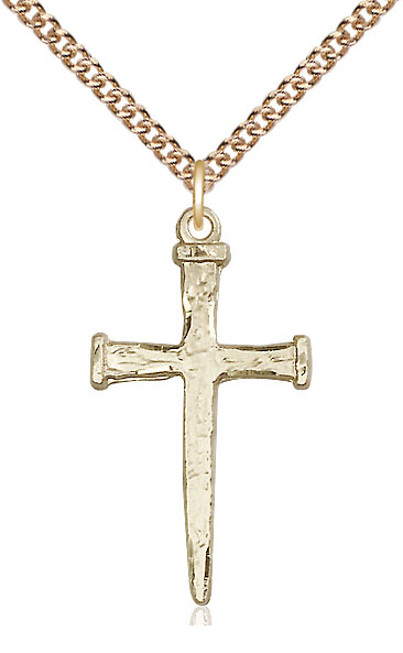 14kt Gold Filled Nail Cross Pendant on a 24 inch Gold Filled Heavy Curb chain