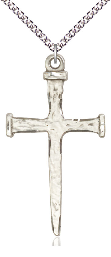 Sterling Silver Nail Cross Pendant on a 24 inch Sterling Silver Heavy Curb chain