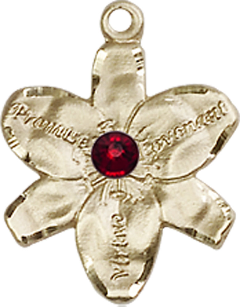 14kt Gold Filled Chastity Medal with a 3mm Garnet Swarovski stone