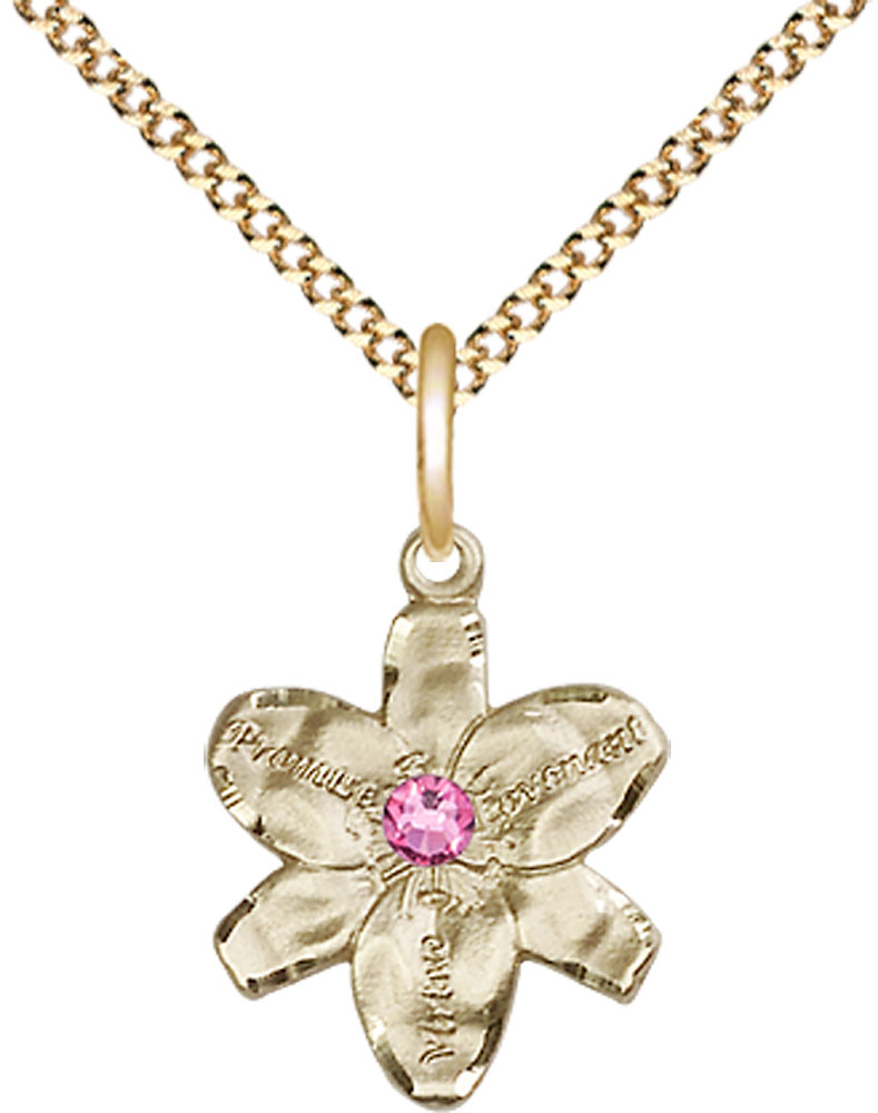 14kt Gold Filled Chastity Pendant with a 3mm Rose Swarovski stone on a 18 inch Gold Plate Light Curb chain