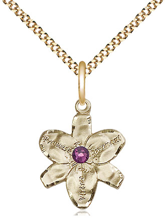 14kt Gold Filled Chastity Pendant with a 3mm Amethyst Swarovski stone on a 18 inch Gold Plate Light Curb chain