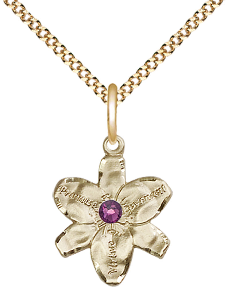 14kt Gold Filled Chastity Pendant with a 3mm Amethyst Swarovski stone on a 18 inch Gold Plate Light Curb chain