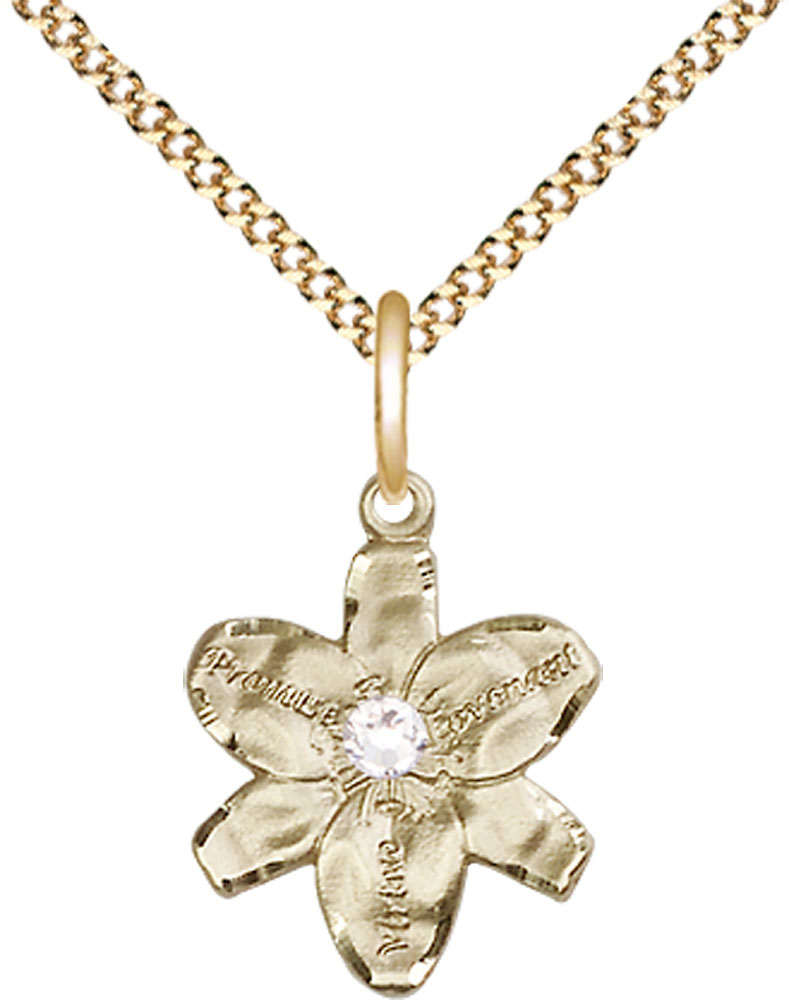 14kt Gold Filled Chastity Pendant with a 3mm Crystal Swarovski stone on a 18 inch Gold Plate Light Curb chain