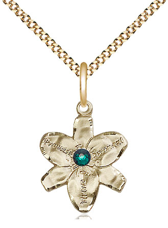 14kt Gold Filled Chastity Pendant with a 3mm Emerald Swarovski stone on a 18 inch Gold Plate Light Curb chain