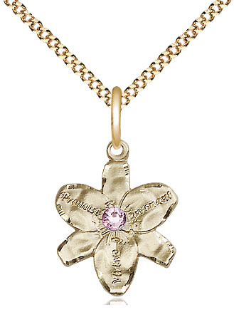 14kt Gold Filled Chastity Pendant with a 3mm Light Amethyst Swarovski stone on a 18 inch Gold Plate Light Curb chain