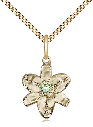 14kt Gold Filled Chastity Pendant with a 3mm Peridot Swarovski stone on a 18 inch Gold Plate Light Curb chain