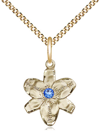 14kt Gold Filled Chastity Pendant with a 3mm Sapphire Swarovski stone on a 18 inch Gold Plate Light Curb chain