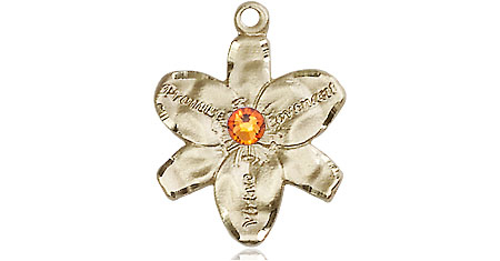 14kt Gold Chastity Medal with a 3mm Topaz Swarovski stone